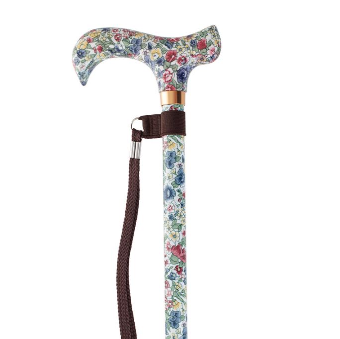 Adjustable Floral Patterned Derby Handle Walking Stick.