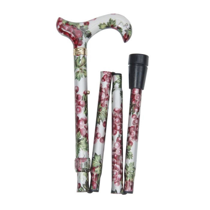 Adjustable Folding Elite Derby Handle Red Grapes Walking Stick