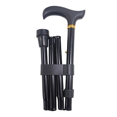 Adjustable Folding Black Derby Handle Walking Stick