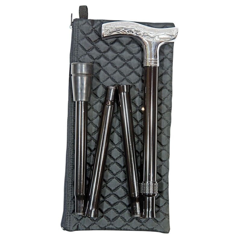 Adjustable Folding Chrome Handle Cane with Quilted Wallet