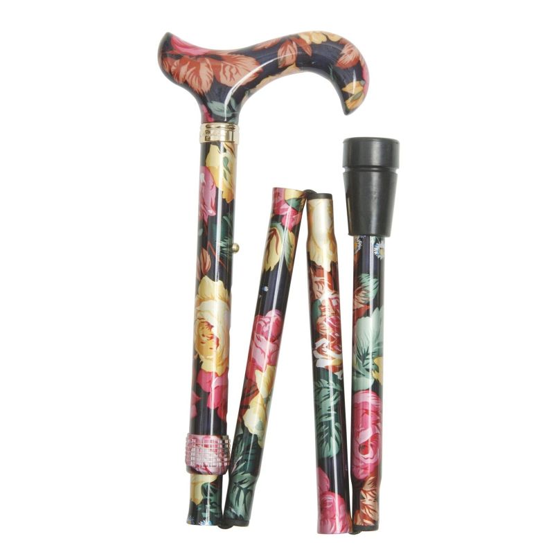 Adjustable Folding Elite Derby Handle Multi-Floral Walking Stick