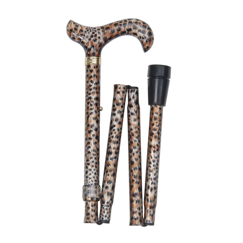 Adjustable Folding Fashion Derby Handle Cheetah Pattern Walking Stick