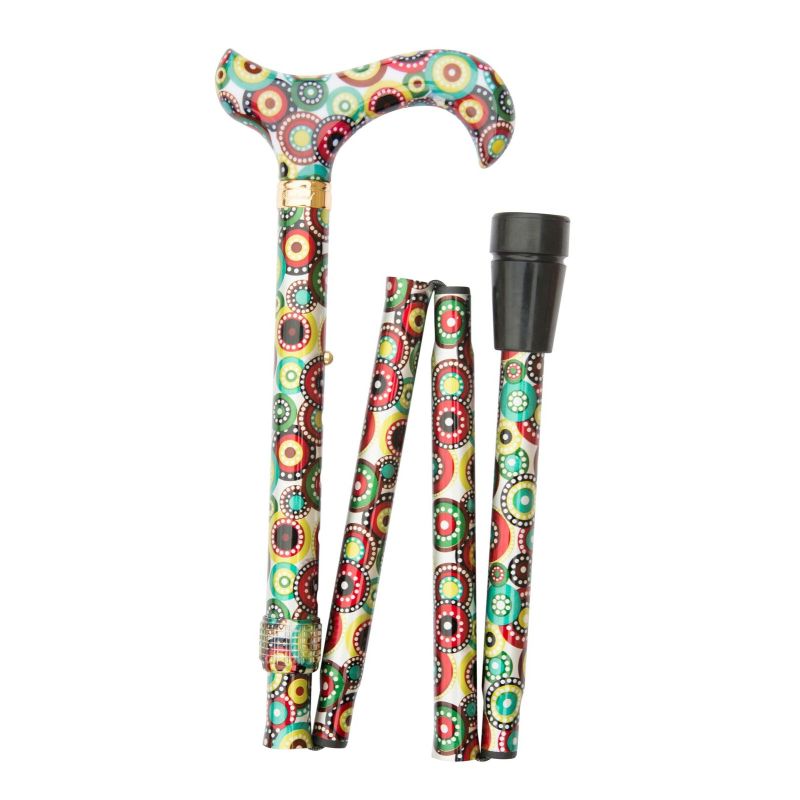 Adjustable Folding Fashion Derby Handle Concentric Circles Walking Stick