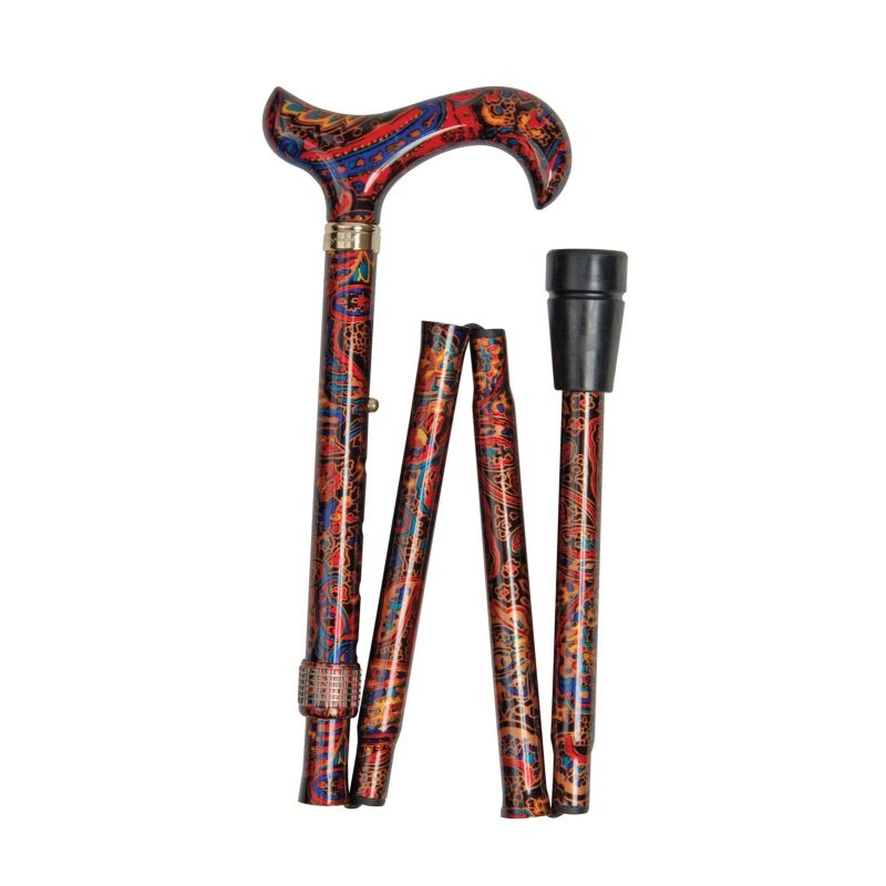 Adjustable Folding Fashion Derby Handle Orient-Patterned Walking Stick