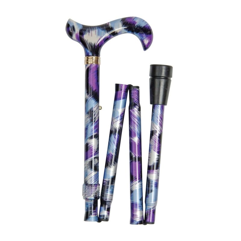 Adjustable Folding Fashion Derby Handle Purple Brushstrokes Walking Stick