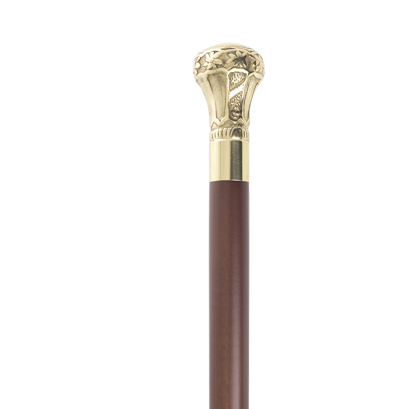 Boxwood Collectors' Crown Brass Handle Walking Stick