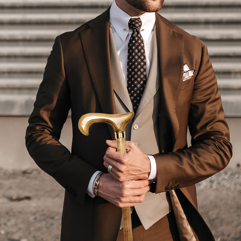 Walking Stick Gold Ornate Design Derby Handle Cane - Tuxedos Online