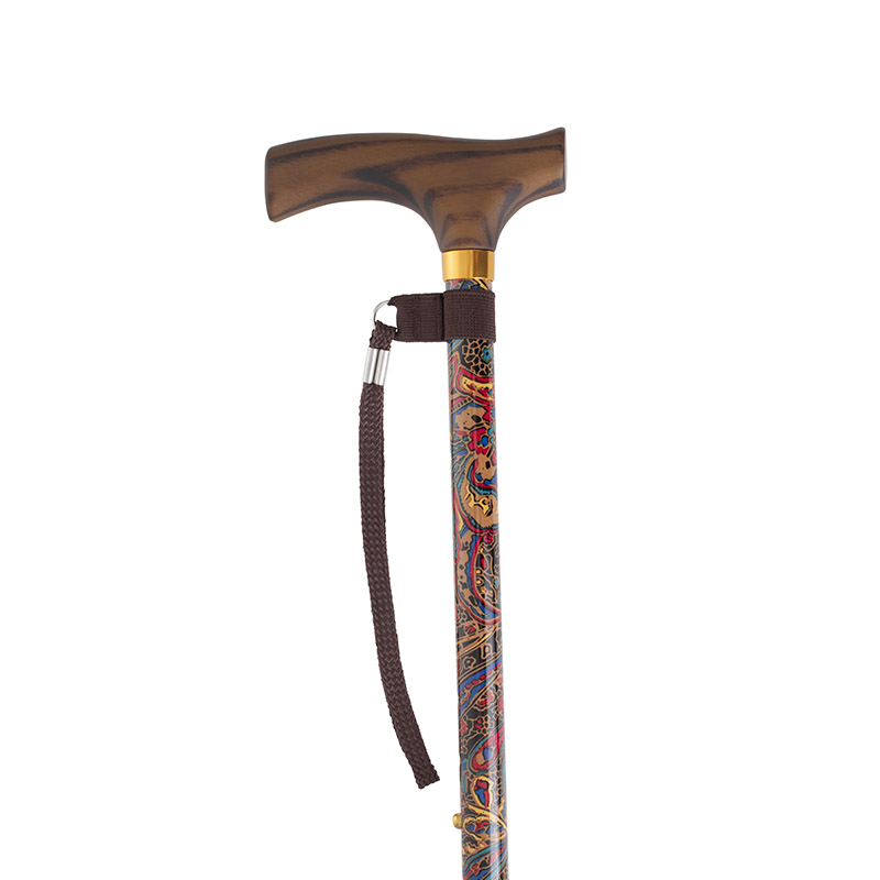 Height-Adjustable Red Paisley Crutch Handle Walking Stick
