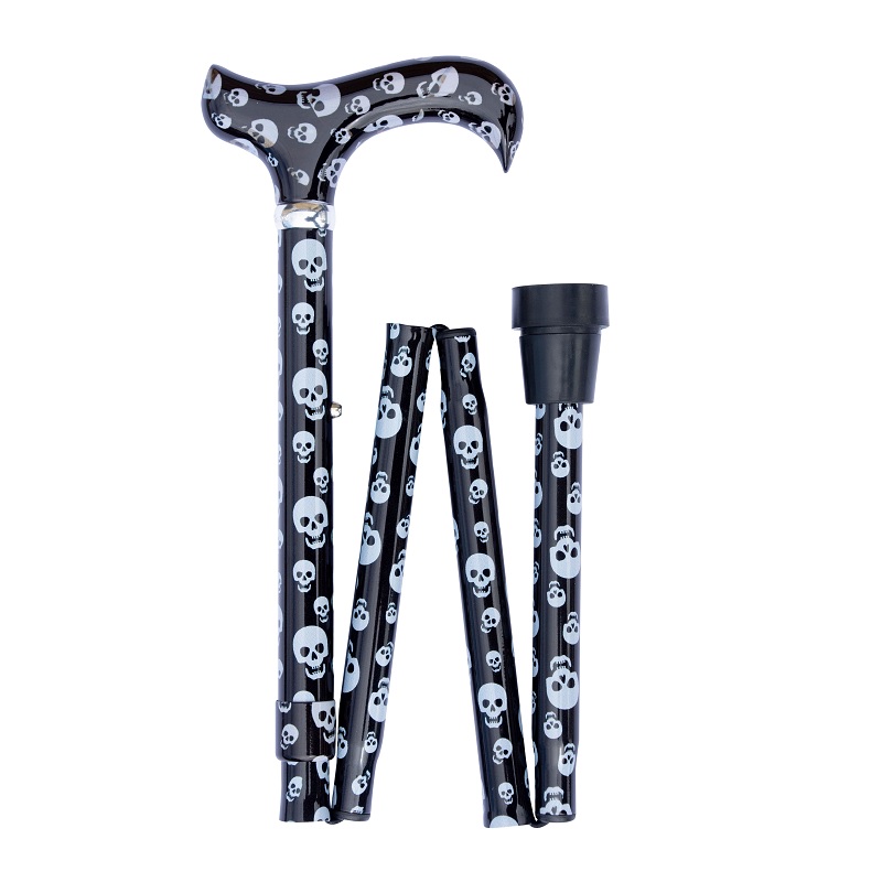 Cartoon Skulls Derby Adjustable Folding Walking Stick