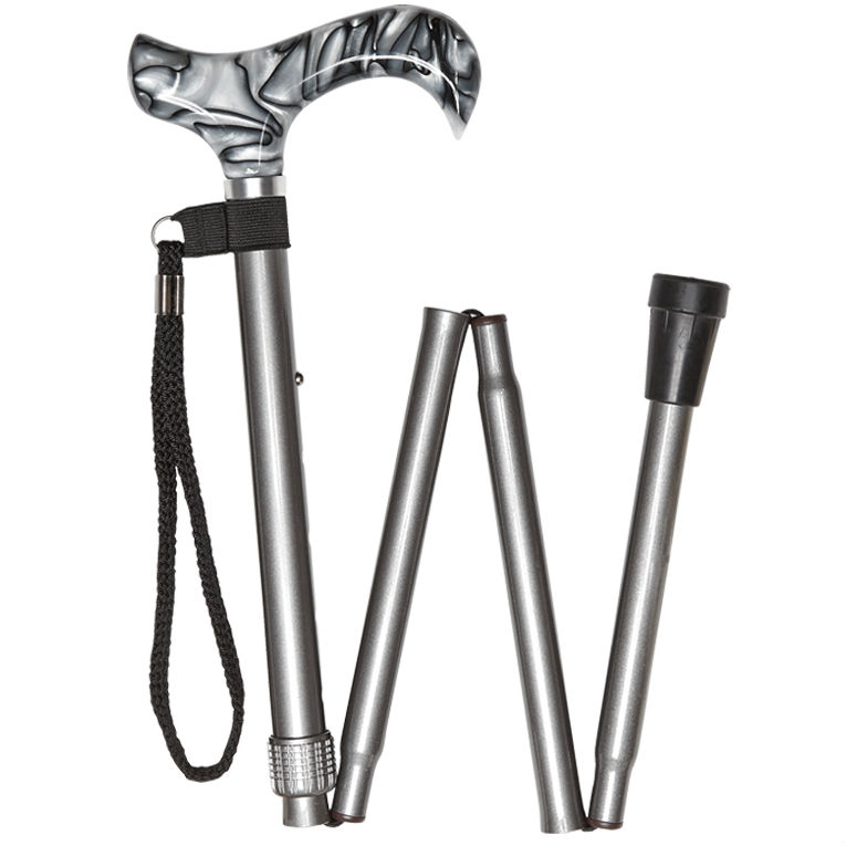 Height-Adjustable Folding Metallic Silver Derby Walking Stick
