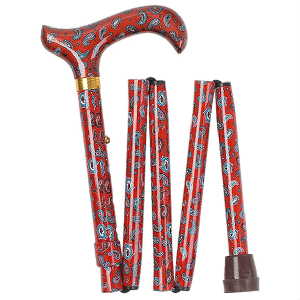 Height-Adjustable Paisley Folding Derby Cane