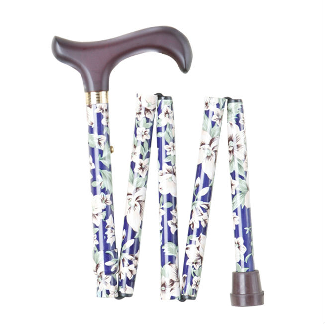 Short Height-Adjustable Mini Folding Blue Morris Derby Walking Stick