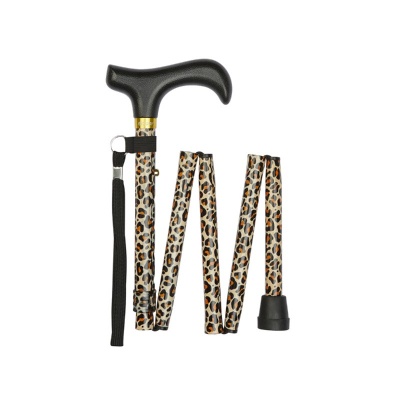 Height-Adjustable Mini Folding Derby Leopard Print Walking Stick