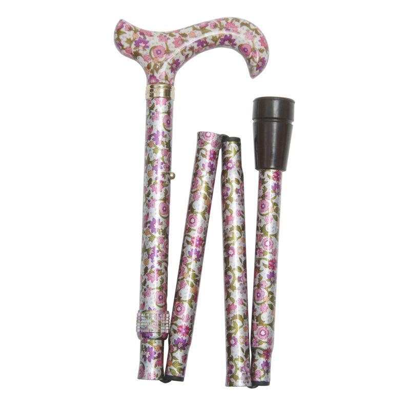 Adjustable Folding Derby Handle Floral Cane