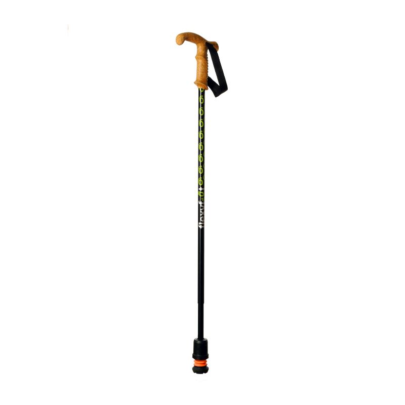 a tall black walking stick with a cork derby handle 