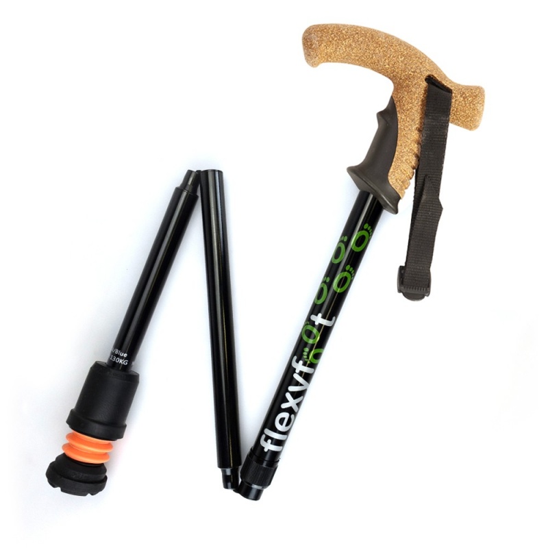 Flexyfoot Cork Derby Handle Black Folding Walking Stick