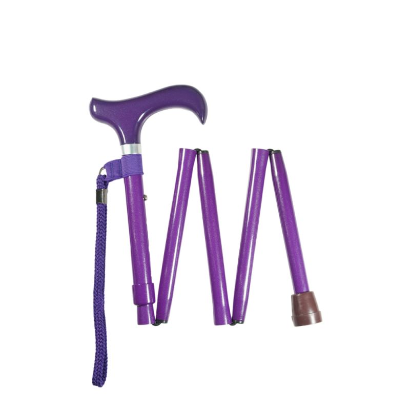 Height-Adjustable Metallic Purple Mini Folding Derby Walking Stick