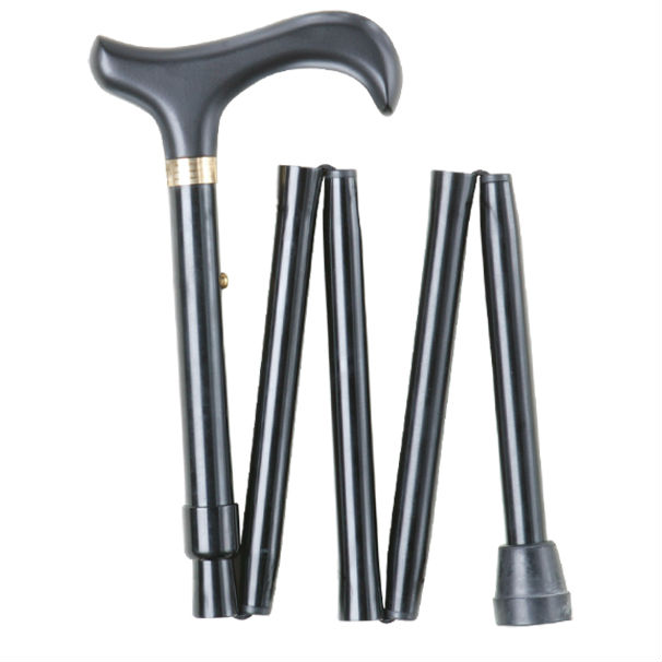 Height-Adjustable Mini-Folding Black Derby Handle Walking Stick