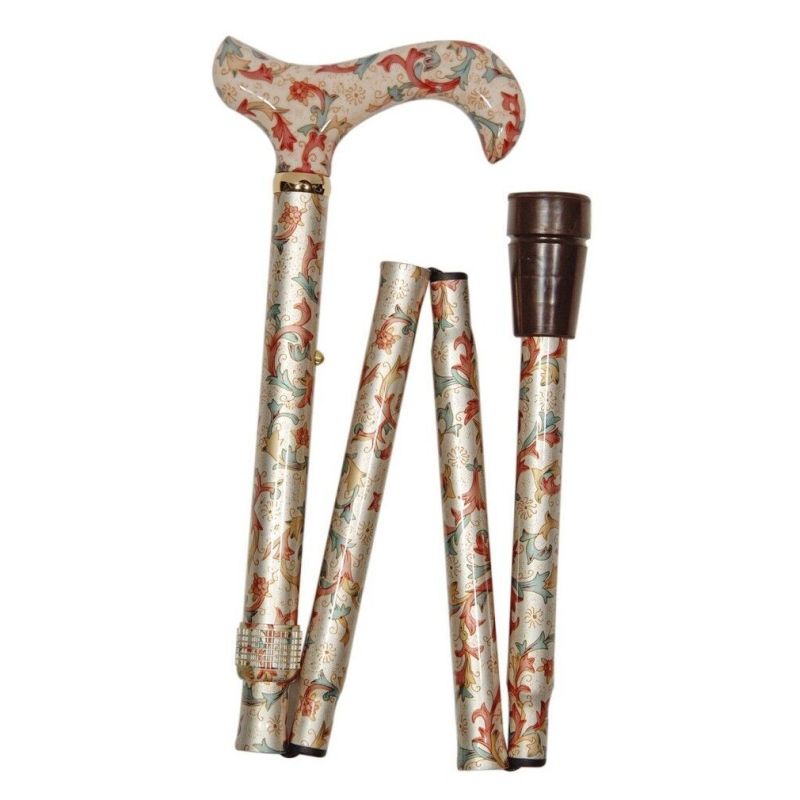 Adjustable Folding Elite Derby Handle Cream Floral Walking Stick