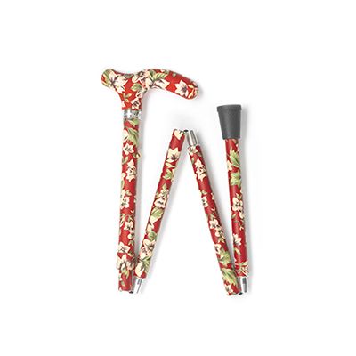 Easy Folding Adjustable Red and White Flower Derby Walking Stick