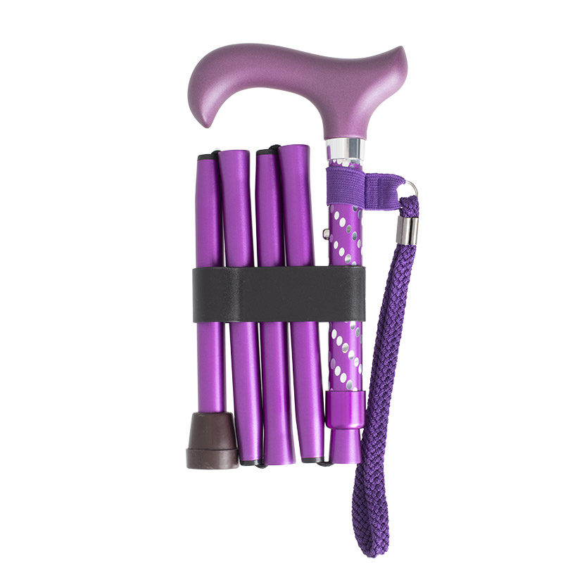 Height-Adjustable Mini Folding Purple Engraved Derby Walking Stick