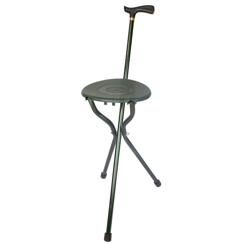 Green Crutch Handle Folding Tripod Walking Stick Seat