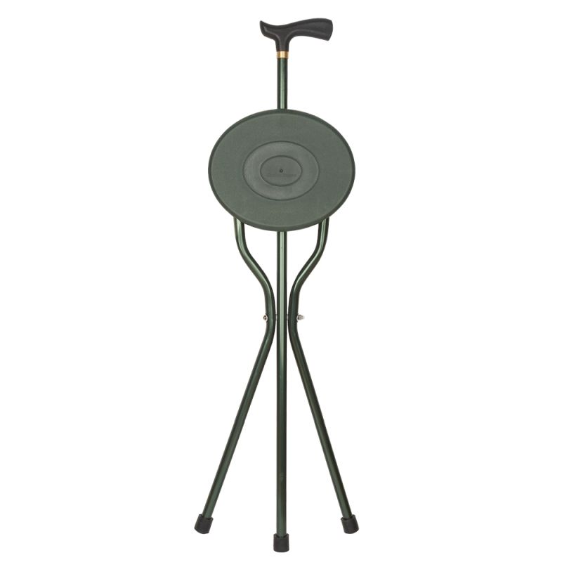 Green Crutch Handle Folding Tripod Walking Stick Seat