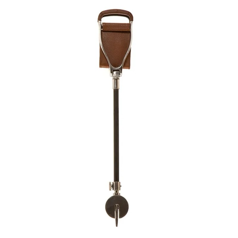 Height-Adjustable Shooting Stick with Dark Leather Seat