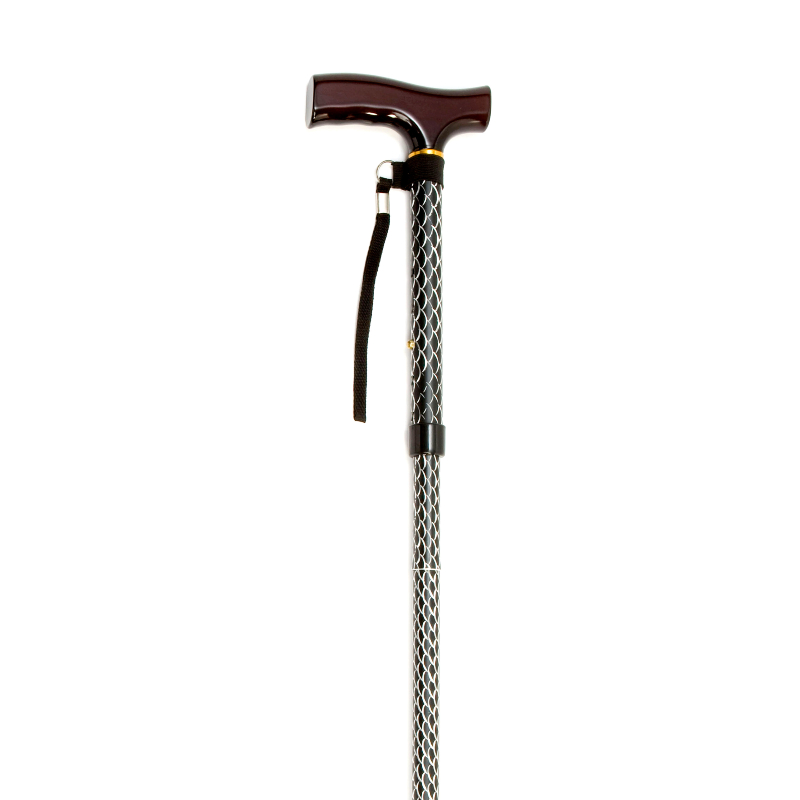 Drive Medical Black Wave Patterned Folding Walking Cane with Strap