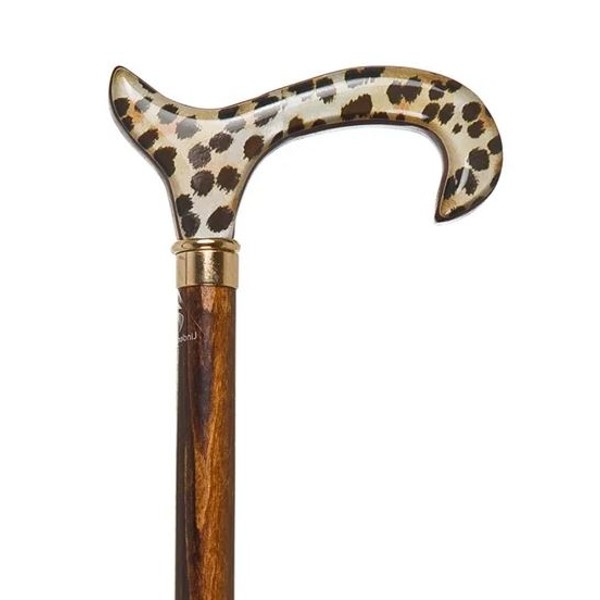 Brown Beech Wood Cane with Leopard Derby Handle