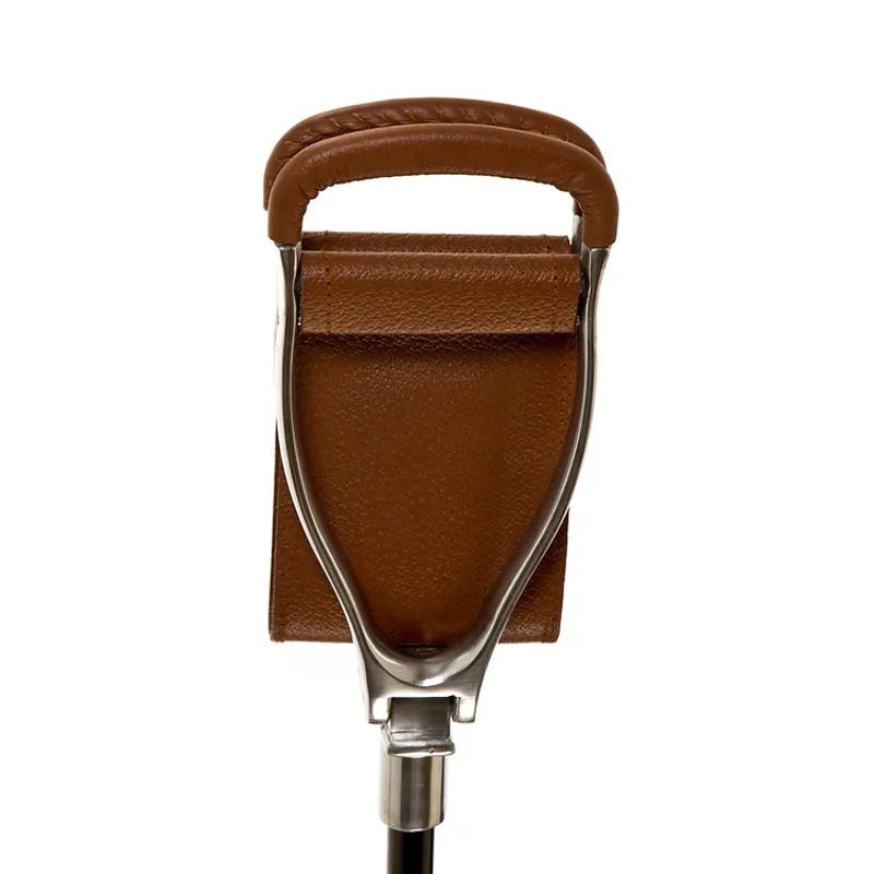 Height-Adjustable Shooting Stick with Dark Leather Seat