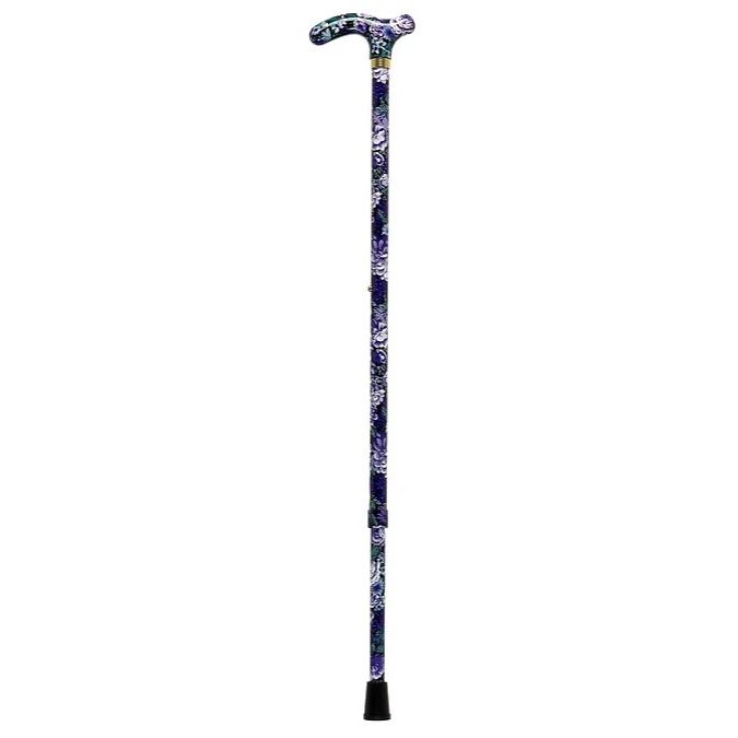 Telescopic Adjustable Derby Walking Stick with Purple Flower Pattern