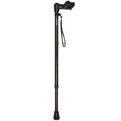 Black Adjustable Walking Stick with Anatomical Handle (Right Hand)