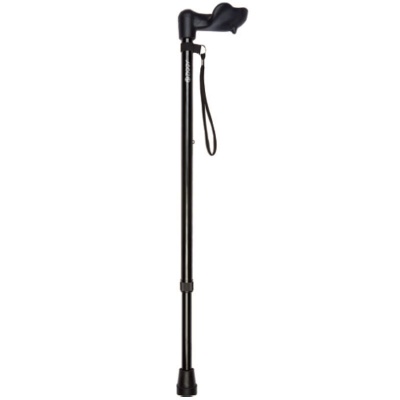 Black Adjustable Walking Stick with Anatomical Handle (Left Hand)