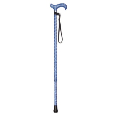 Ziggy Lightweight Adjustable Walking Stick with Blue Floral Pattern