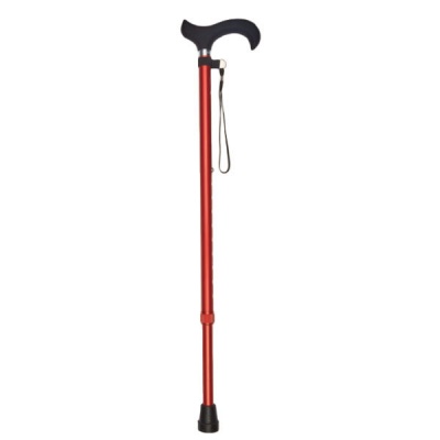 Metallic Red Adjustable Walking Stick with Silicone Derby Handle