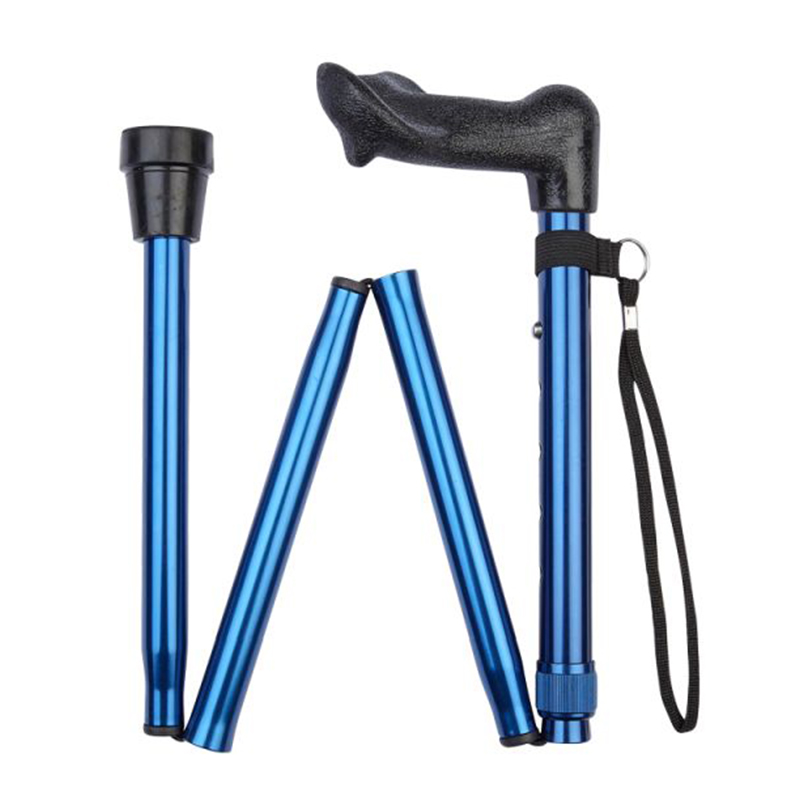 Metallic Blue Anatomical Height-Adjustable Folding Cane