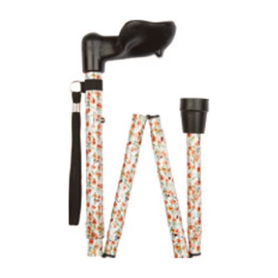 Ziggy Poppy Flower Adjustable Folding Walking Stick with Anatomical Handle (Left Hand)