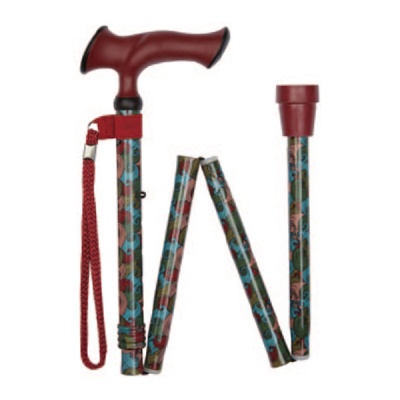 Ziggy Red Wave Pattern Ergonomic Gel-Handle Folding Walking Stick