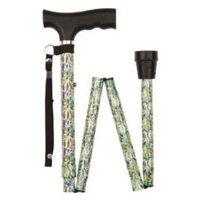 Ziggy Height-Adjustable Folding Walking Stick with Wild Flower Pattern