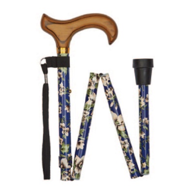 Ziggy Blue Morris Folding Height-Adjustable Walking Stick with Wooden Derby Handle