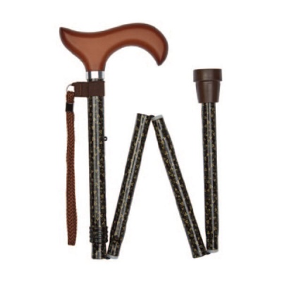 Ziggy Coffee-Pattern Folding Height-Adjustable Walking Stick with Derby Handle