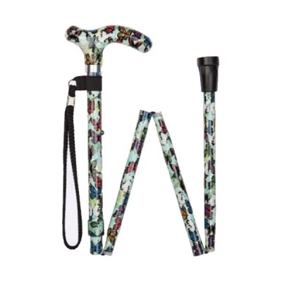 Ziggy Butterfly Pattern Petite Handle Folding Adjustable Walking Stick