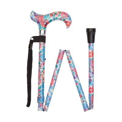 Ziggy Multi Floral Derby Handle Folding Adjustable Walking Stick