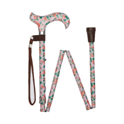 Ziggy Rose Pattern Derby Handle Folding Adjustable Walking Stick
