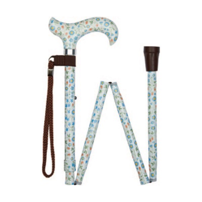Ziggy Scandi Floral Pattern Derby Handle Folding Adjustable Walking Stick