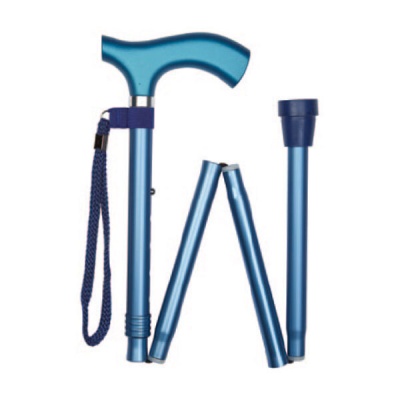 Ziggy Blue Metallic Crutch-Handle Folding Adjustable Walking Stick