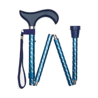 Ziggy Blue Engraved Derby-Handle Folding Easily-Adjustable Walking Stick