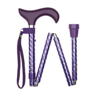 Ziggy Purple Engraved Derby-Handle Folding Easily-Adjustable Walking Stick