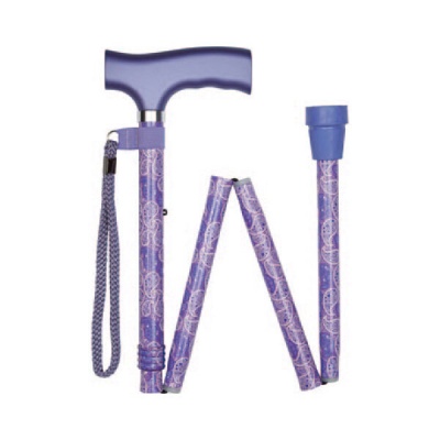 Ziggy Lilac Paisley Crutch-Handle Folding Height-Adjustable Walking Stick